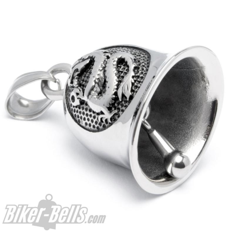 Drachen Biker-Bell aus Edelstahl silber poliert Motorrad Glücksglocke Geschenk